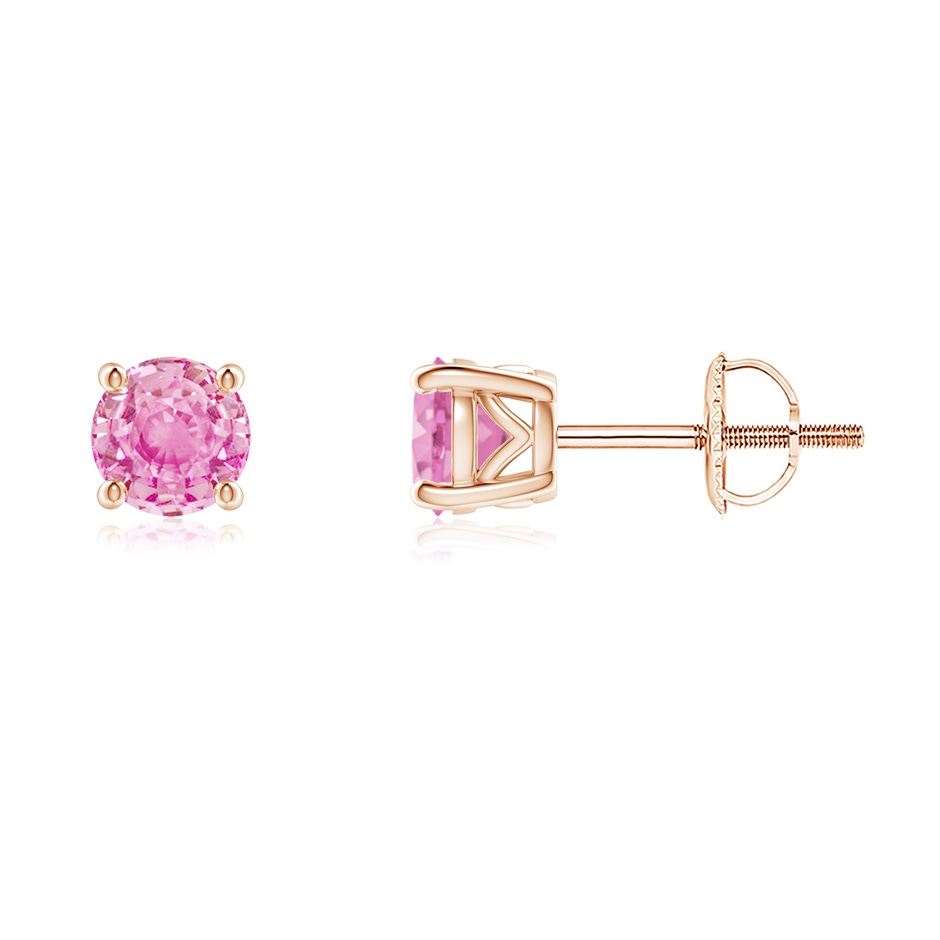 4.5mm A Vintage Style Round Pink Sapphire Solitaire Stud Earrings in Rose Gold 