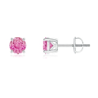 4.5mm AA Vintage Style Round Pink Sapphire Solitaire Stud Earrings in P950 Platinum