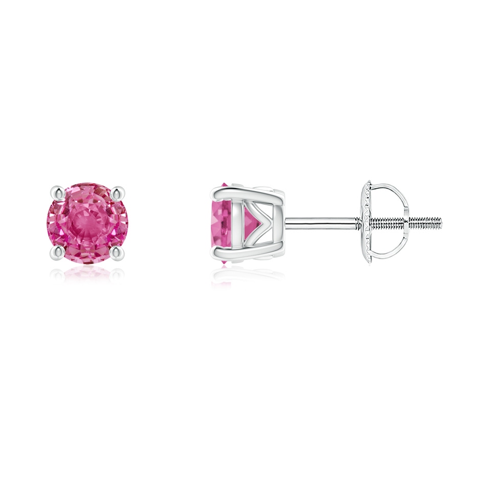 4.5mm AAA Vintage Style Round Pink Sapphire Solitaire Stud Earrings in P950 Platinum 