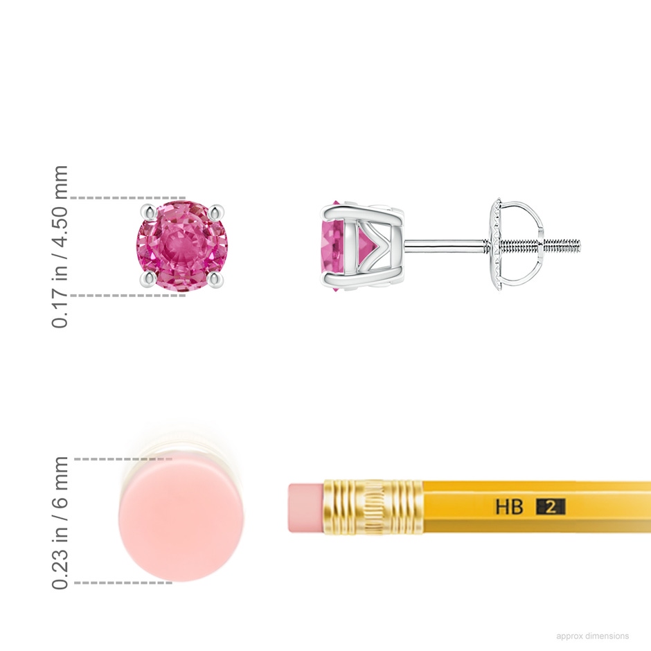 4.5mm AAA Vintage Style Round Pink Sapphire Solitaire Stud Earrings in P950 Platinum ruler