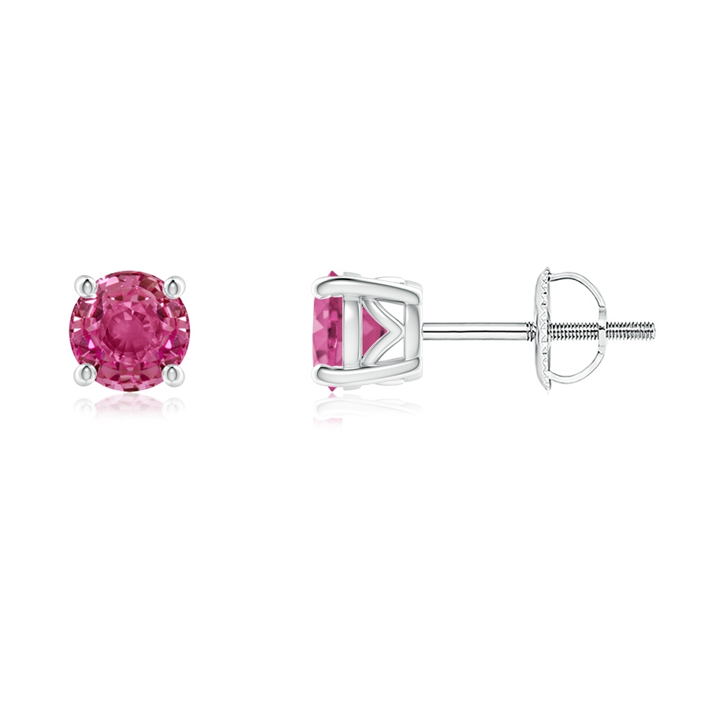 4.5mm AAAA Vintage Style Round Pink Sapphire Solitaire Stud Earrings in P950 Platinum