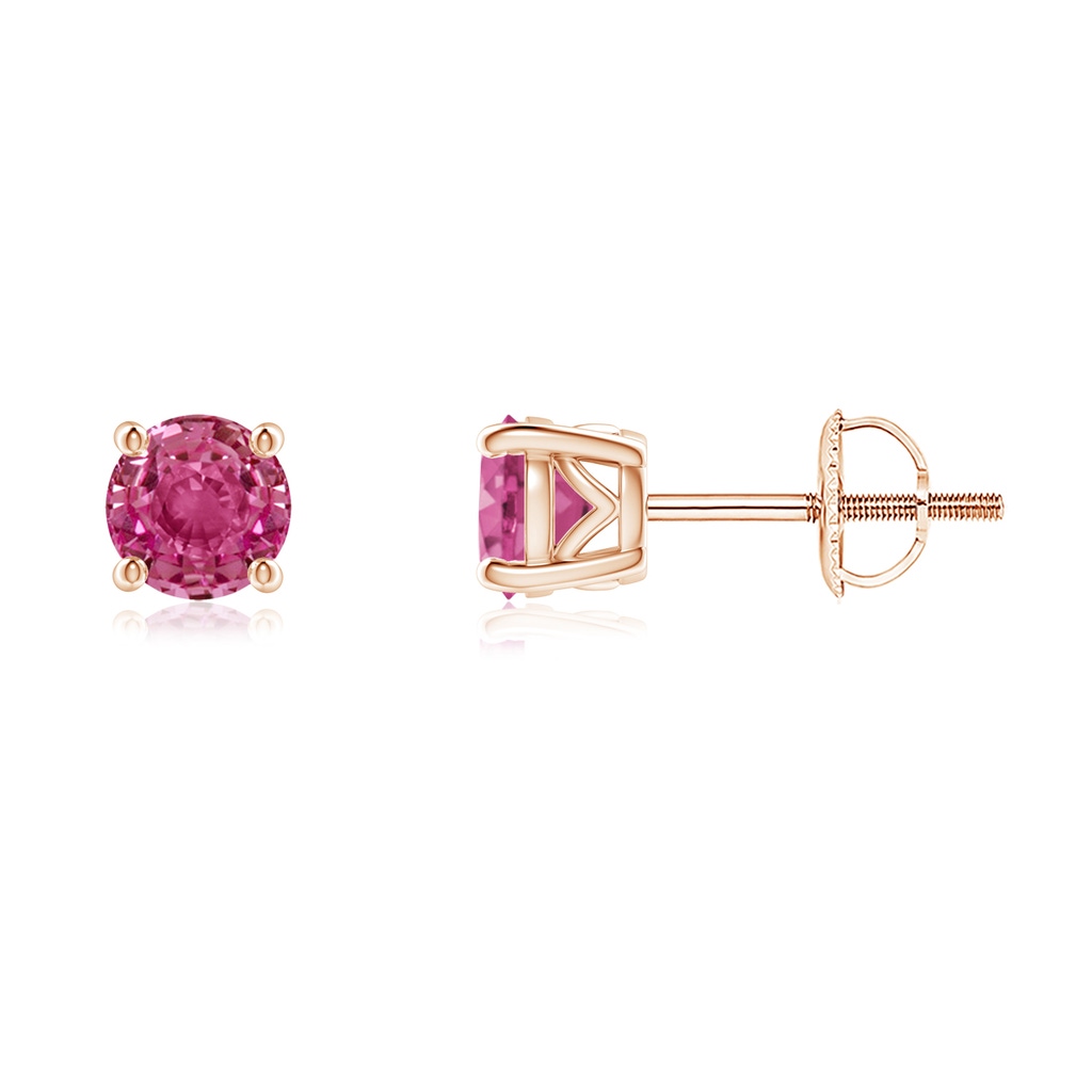 4.5mm AAAA Vintage Style Round Pink Sapphire Solitaire Stud Earrings in Rose Gold