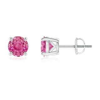 5.5mm AAA Vintage Style Round Pink Sapphire Solitaire Stud Earrings in White Gold