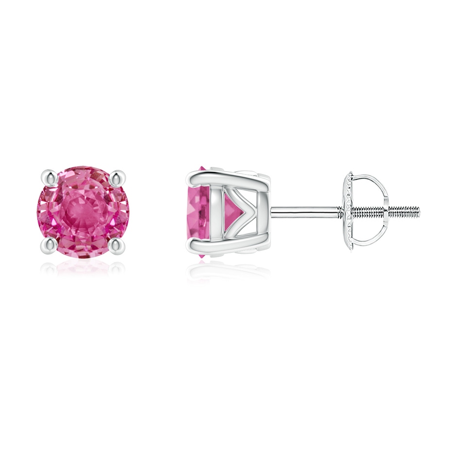 5.5mm AAA Vintage Style Round Pink Sapphire Solitaire Stud Earrings in White Gold 