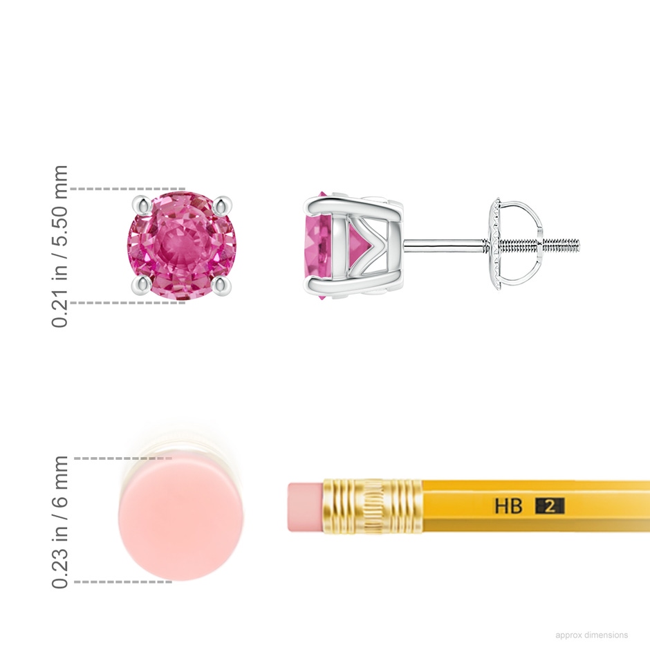 5.5mm AAA Vintage Style Round Pink Sapphire Solitaire Stud Earrings in White Gold ruler