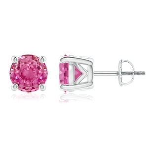 6.5mm AAA Vintage Style Round Pink Sapphire Solitaire Stud Earrings in P950 Platinum