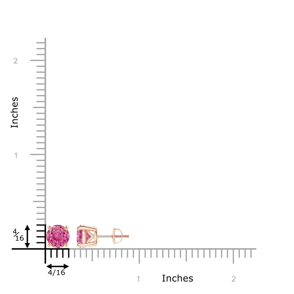 6.5mm AAA Vintage Style Round Pink Sapphire Solitaire Stud Earrings in Rose Gold ruler
