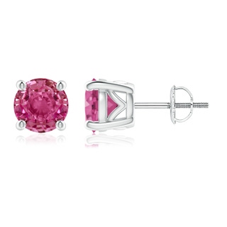 6.5mm AAAA Vintage Style Round Pink Sapphire Solitaire Stud Earrings in P950 Platinum