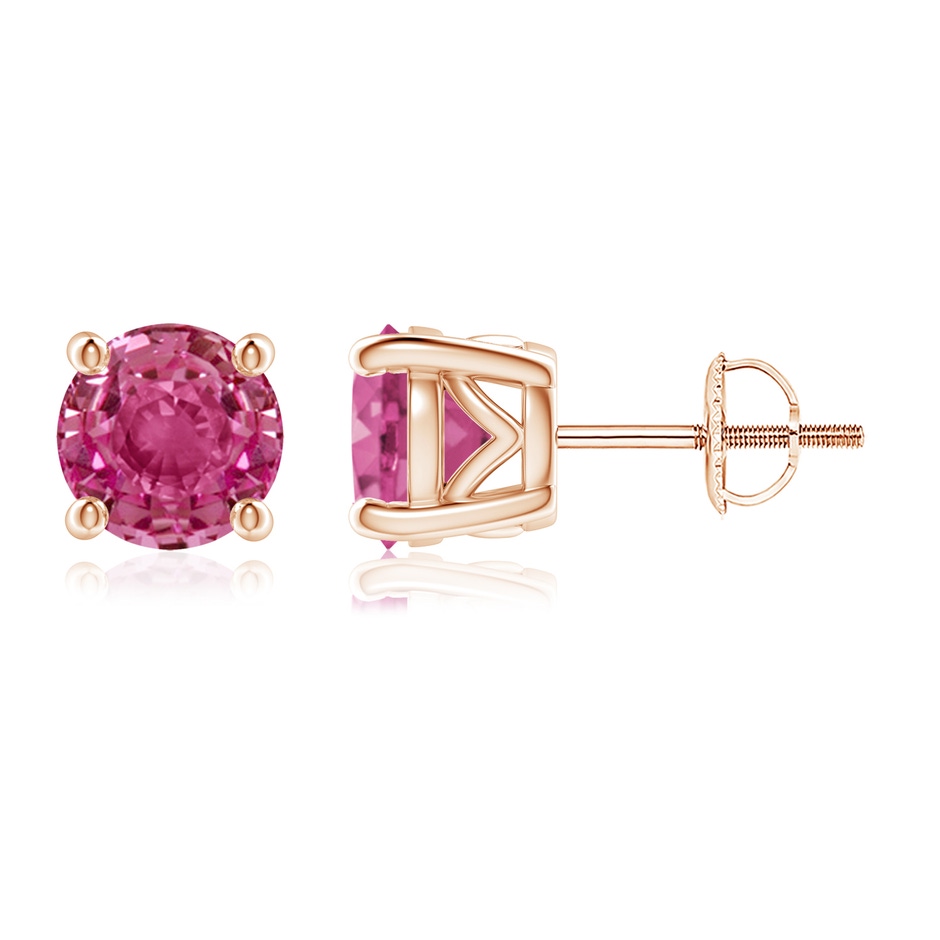 6.5mm AAAA Vintage Style Round Pink Sapphire Solitaire Stud Earrings in Rose Gold 