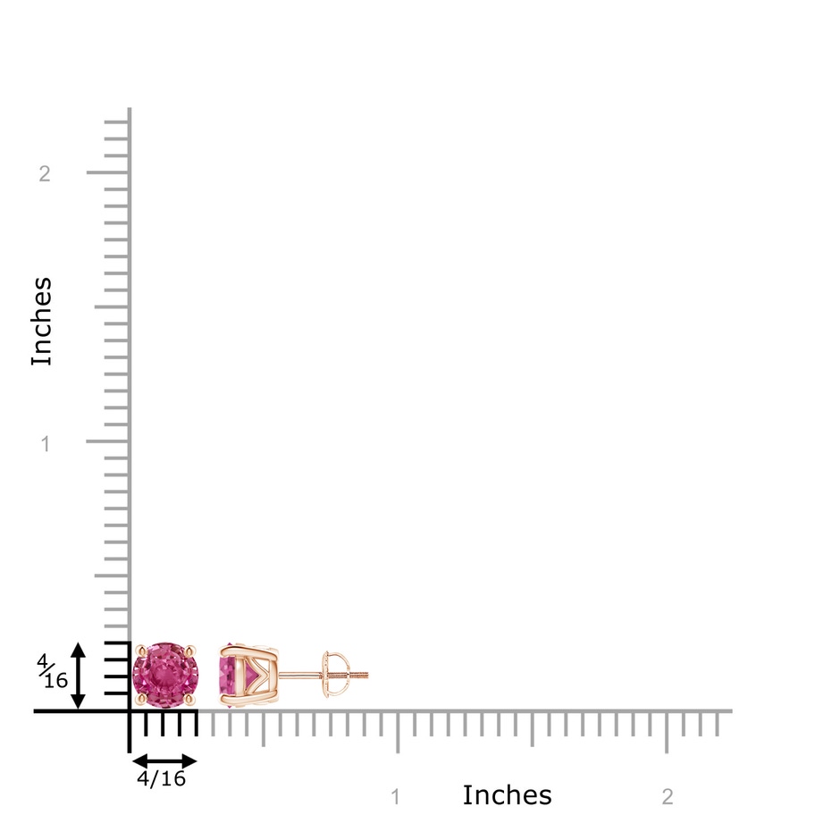 6.5mm AAAA Vintage Style Round Pink Sapphire Solitaire Stud Earrings in Rose Gold ruler