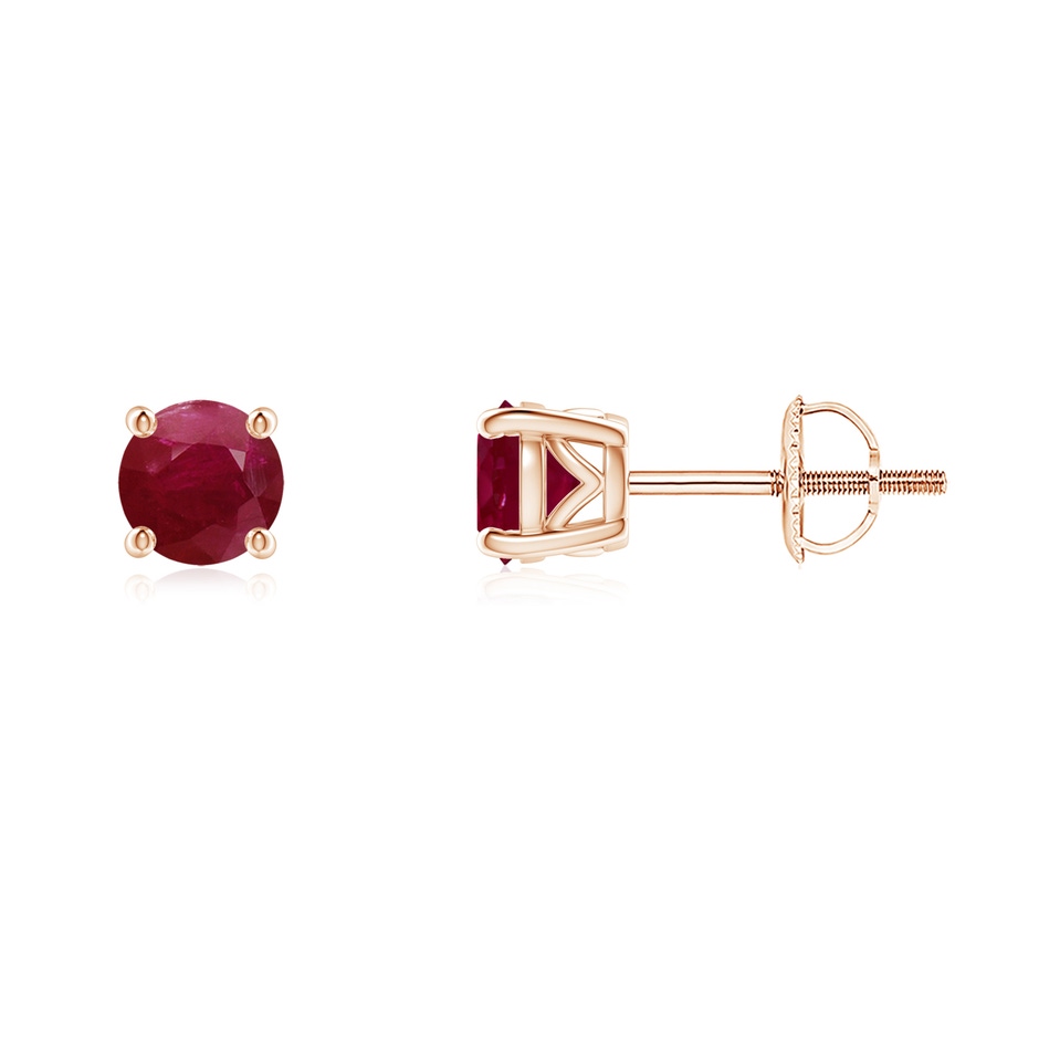 4.5mm A Vintage Style Round Ruby Solitaire Stud Earrings in 9K Rose Gold 