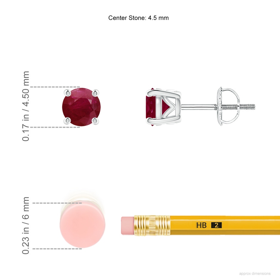4.5mm A Vintage Style Round Ruby Solitaire Stud Earrings in P950 Platinum ruler