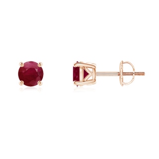 4.5mm A Vintage Style Round Ruby Solitaire Stud Earrings in Rose Gold