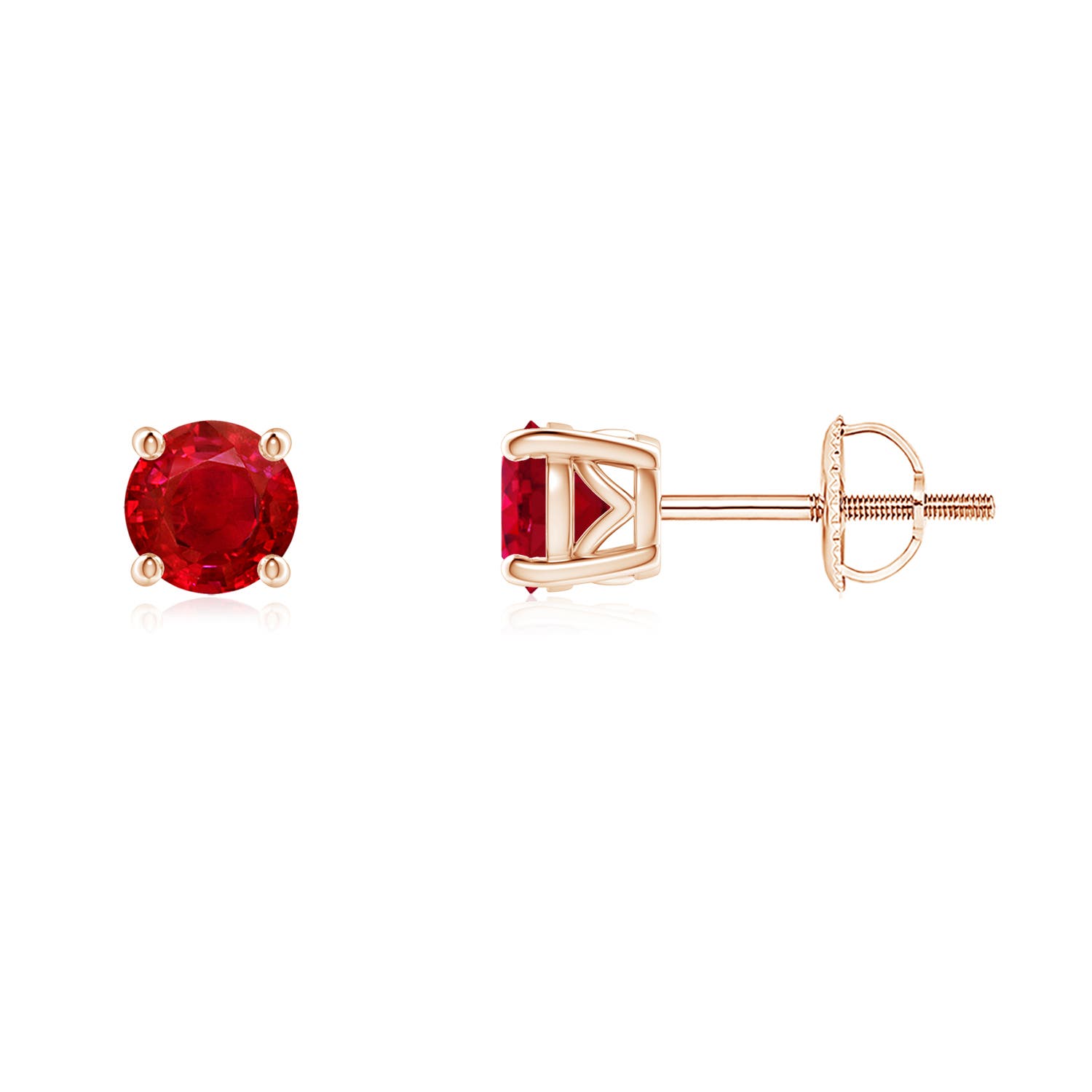 4.5mm AAA Vintage Style Round Ruby Solitaire Stud Earrings in 18CT Rose Gold