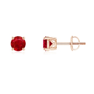 4.5mm AAA Vintage Style Round Ruby Solitaire Stud Earrings in Rose Gold