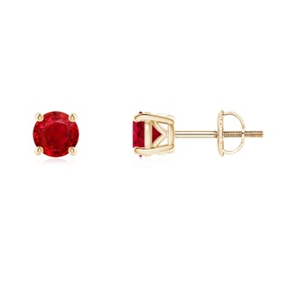 4.5mm AAA Vintage Style Round Ruby Solitaire Stud Earrings in Yellow Gold