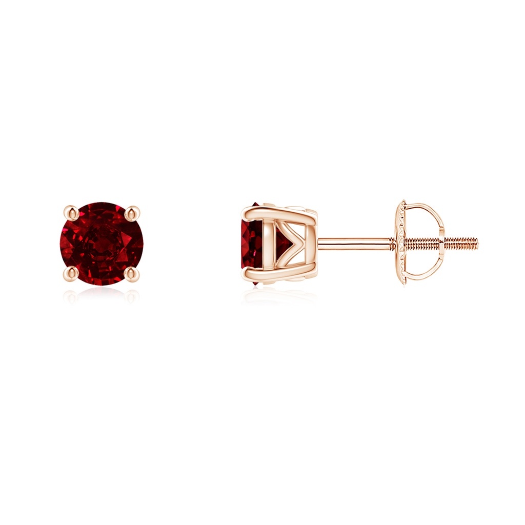 4.5mm AAAA Vintage Style Round Ruby Solitaire Stud Earrings in Rose Gold