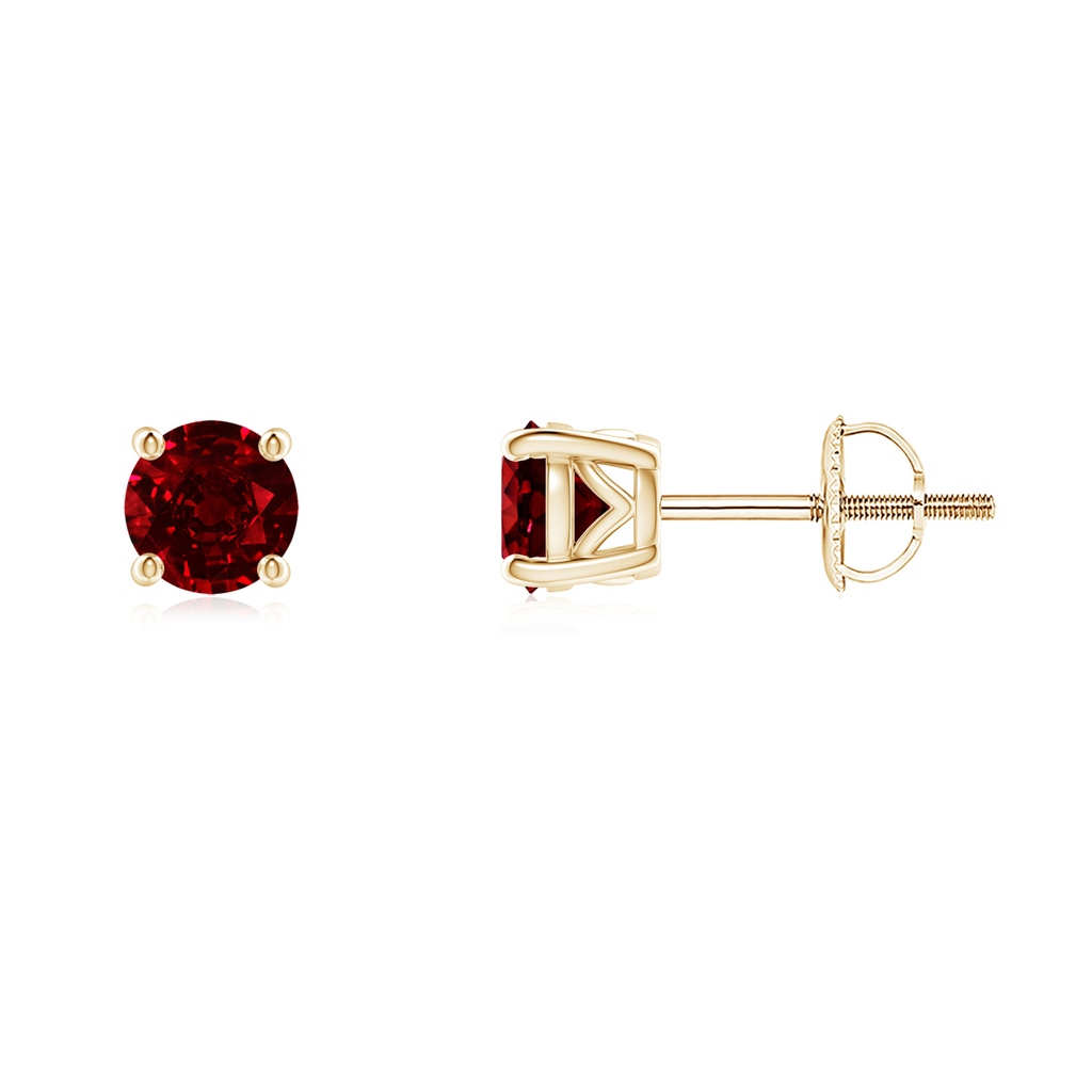 4.5mm AAAA Vintage Style Round Ruby Solitaire Stud Earrings in Yellow Gold