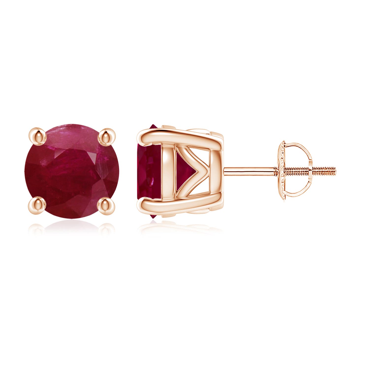 8mm A Vintage Style Round Ruby Solitaire Stud Earrings in Rose Gold