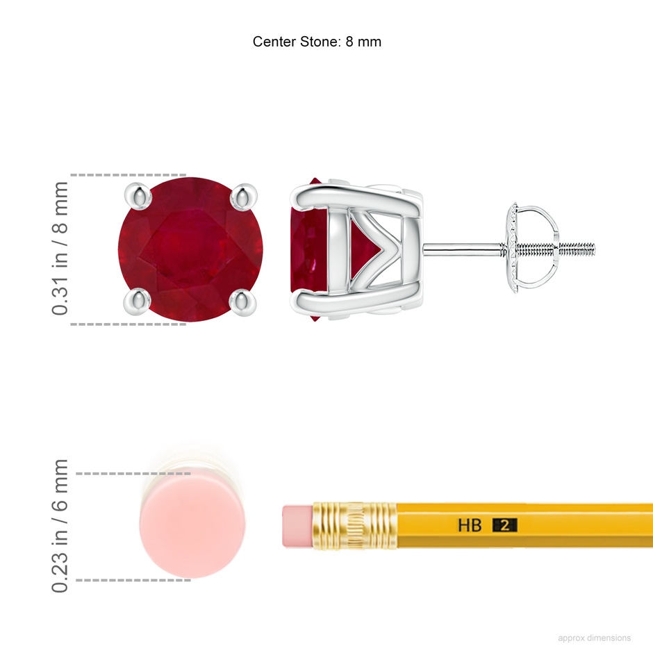 8mm AA Vintage Style Round Ruby Solitaire Stud Earrings in P950 Platinum ruler