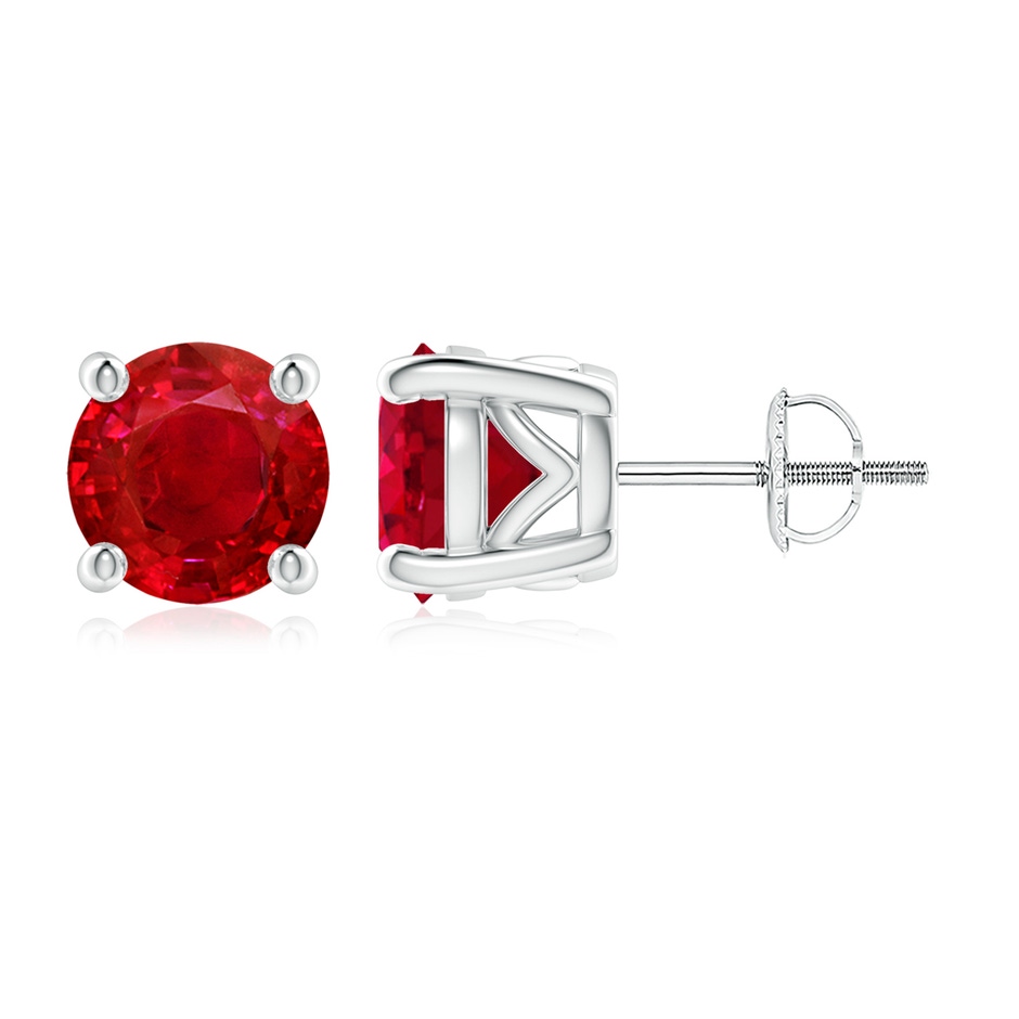 8mm AAA Vintage Style Round Ruby Solitaire Stud Earrings in P950 Platinum 