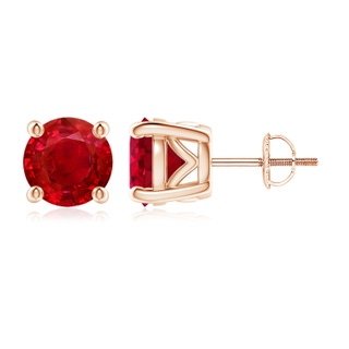 8mm AAA Vintage Style Round Ruby Solitaire Stud Earrings in Rose Gold