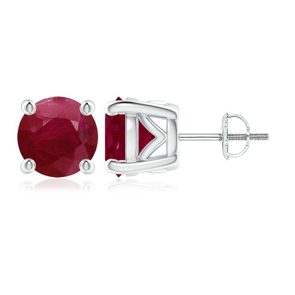 9mm A Vintage Style Round Ruby Solitaire Stud Earrings in P950 Platinum 