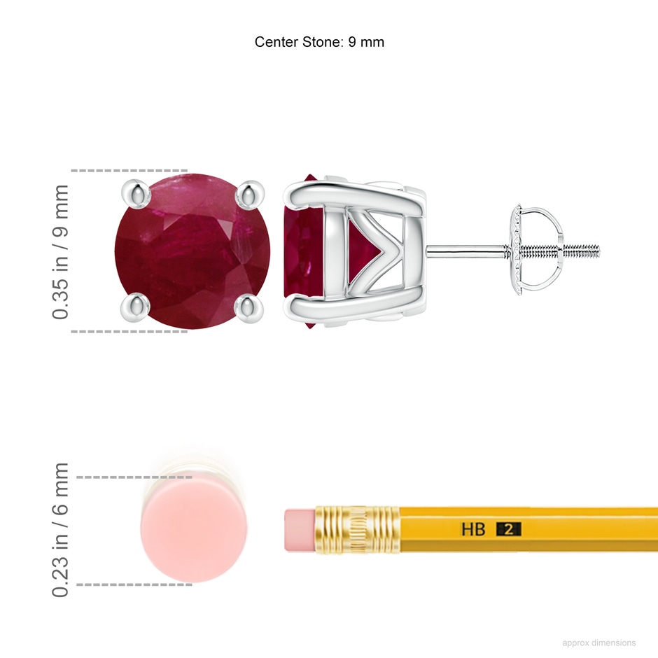 9mm A Vintage Style Round Ruby Solitaire Stud Earrings in P950 Platinum ruler