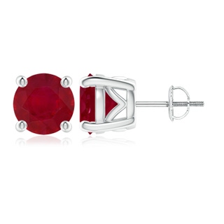 9mm AA Vintage Style Round Ruby Solitaire Stud Earrings in P950 Platinum