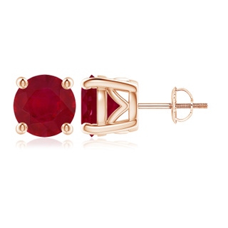 9mm AA Vintage Style Round Ruby Solitaire Stud Earrings in Rose Gold