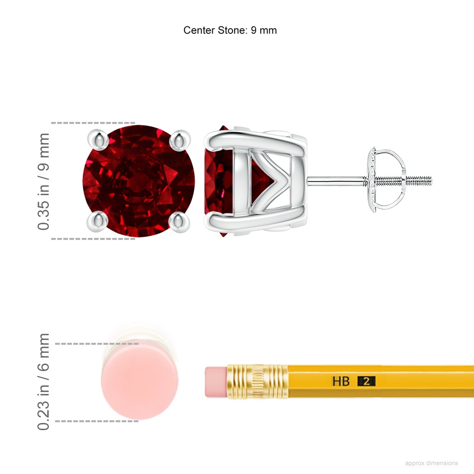 9mm AAAA Vintage Style Round Ruby Solitaire Stud Earrings in White Gold ruler
