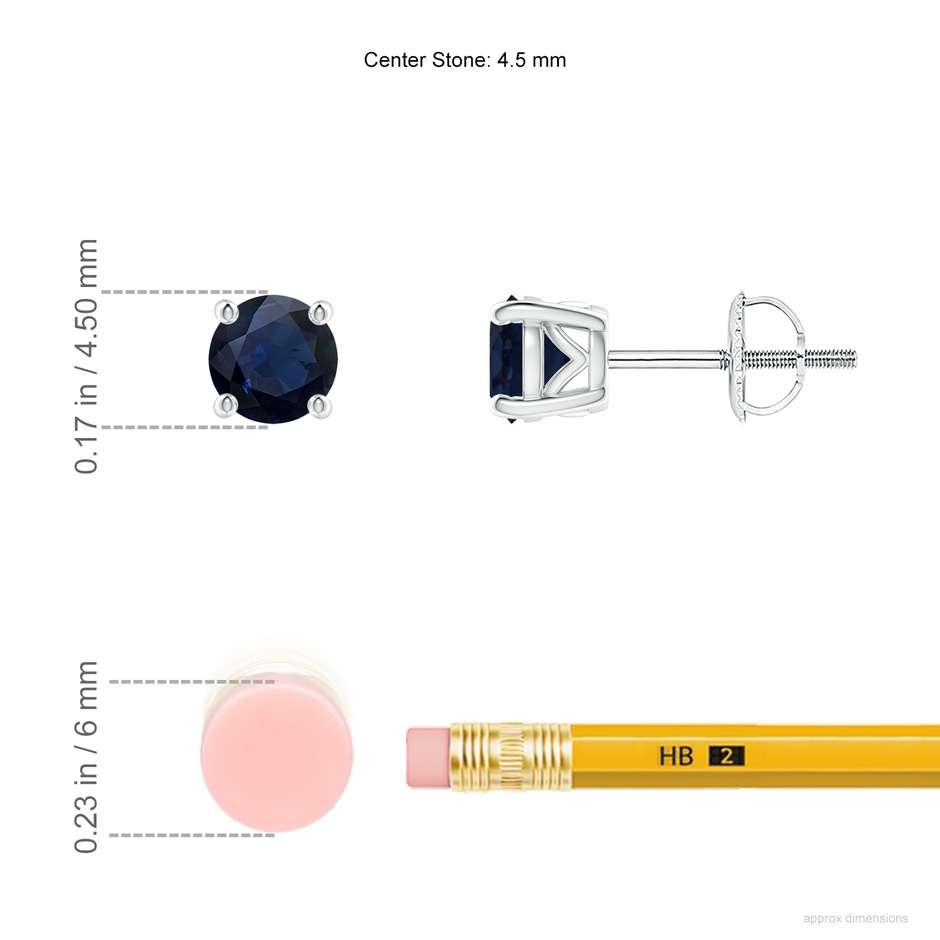 4.5mm A Vintage Style Round Blue Sapphire Solitaire Stud Earrings in P950 Platinum ruler
