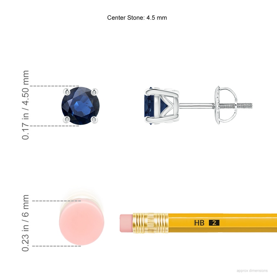 4.5mm AA Vintage Style Round Blue Sapphire Solitaire Stud Earrings in P950 Platinum ruler
