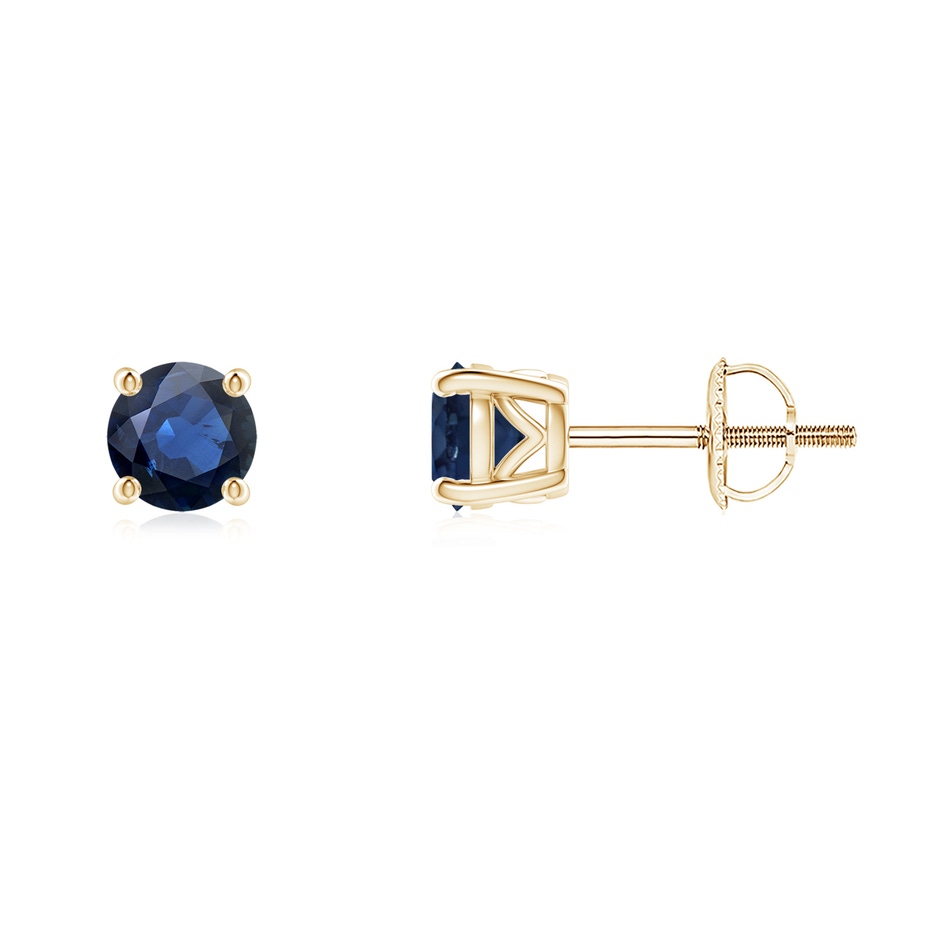 4.5mm AA Vintage Style Round Blue Sapphire Solitaire Stud Earrings in Yellow Gold 