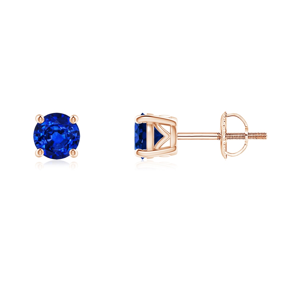 4.5mm AAAA Vintage Style Round Blue Sapphire Solitaire Stud Earrings in Rose Gold 