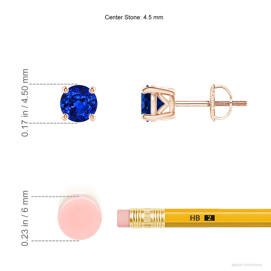 4.5mm AAAA Vintage Style Round Blue Sapphire Solitaire Stud Earrings in Rose Gold ruler