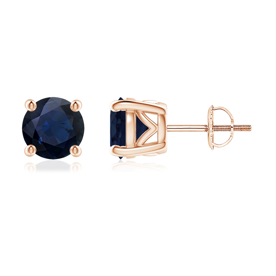 6.5mm A Vintage Style Round Blue Sapphire Solitaire Stud Earrings in Rose Gold 