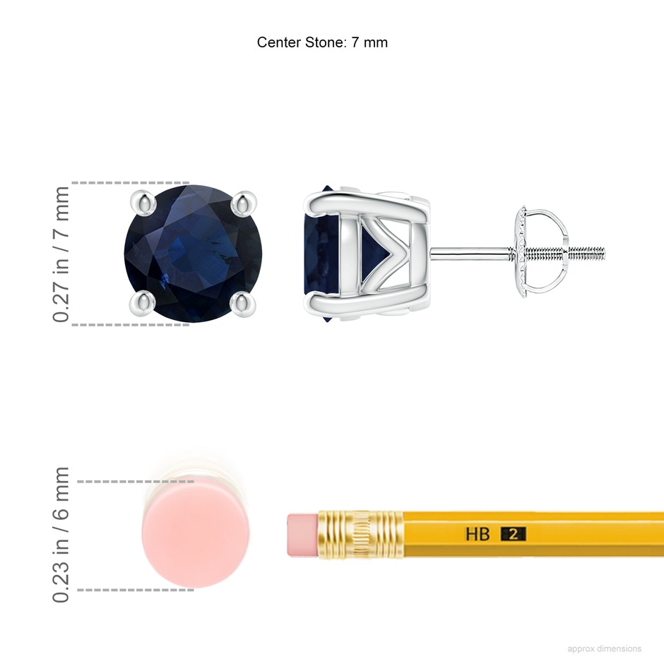 7mm A Vintage Style Round Blue Sapphire Solitaire Stud Earrings in White Gold ruler