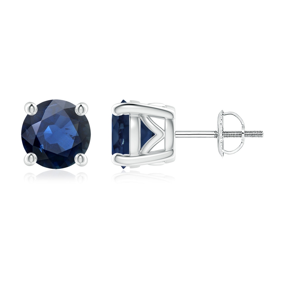 7mm AA Vintage Style Round Blue Sapphire Solitaire Stud Earrings in White Gold 