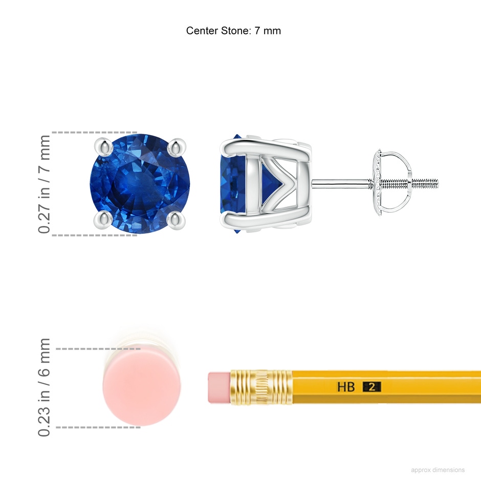 7mm AAA Vintage Style Round Blue Sapphire Solitaire Stud Earrings in White Gold ruler