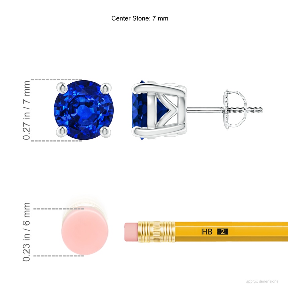 7mm Lab-Grown Vintage Style Round Blue Sapphire Solitaire Stud Earrings in White Gold ruler