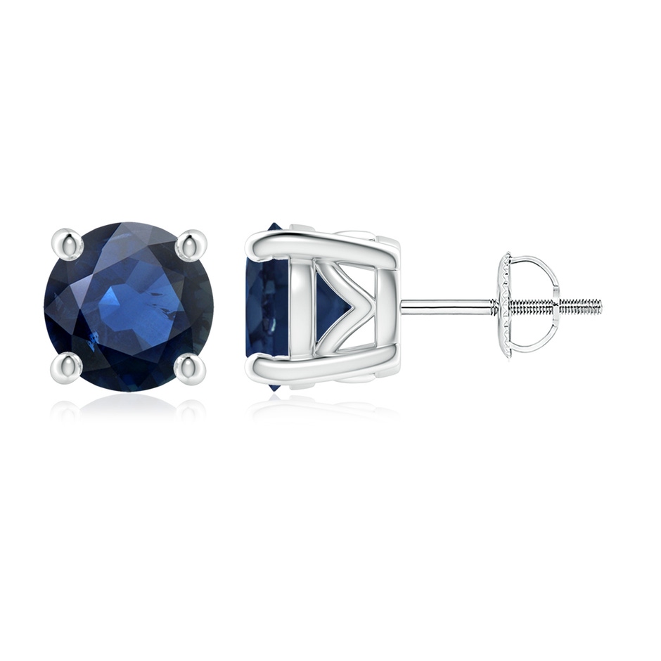 8mm AA Vintage Style Round Blue Sapphire Solitaire Stud Earrings in P950 Platinum 