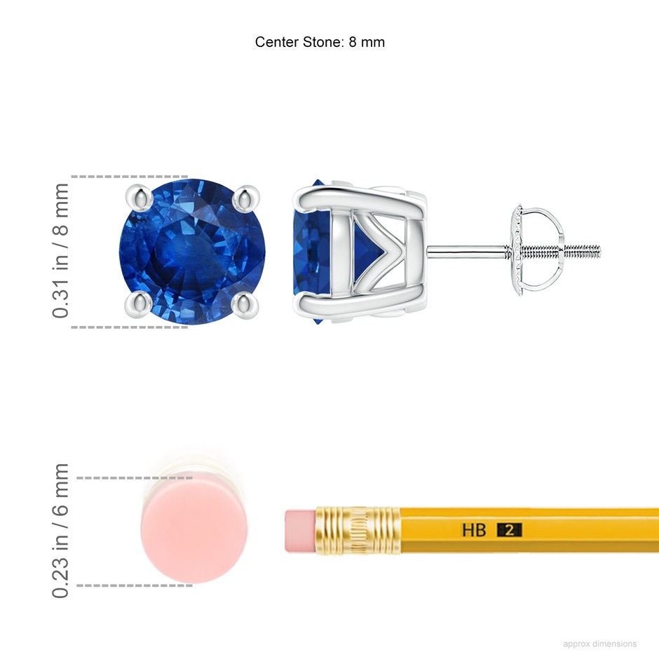 8mm AAA Vintage Style Round Blue Sapphire Solitaire Stud Earrings in White Gold ruler