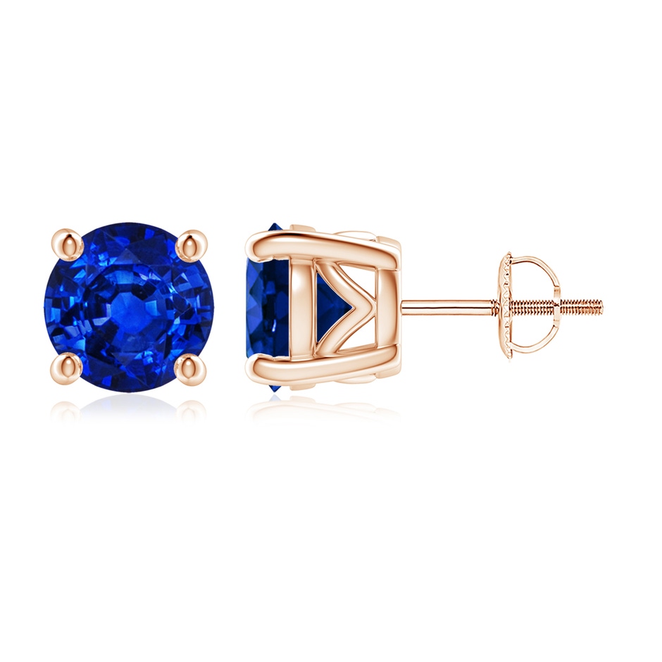 8mm AAAA Vintage Style Round Blue Sapphire Solitaire Stud Earrings in Rose Gold 