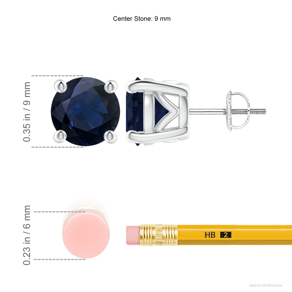 9mm A Vintage Style Round Blue Sapphire Solitaire Stud Earrings in P950 Platinum ruler