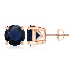9mm A Vintage Style Round Blue Sapphire Solitaire Stud Earrings in Rose Gold