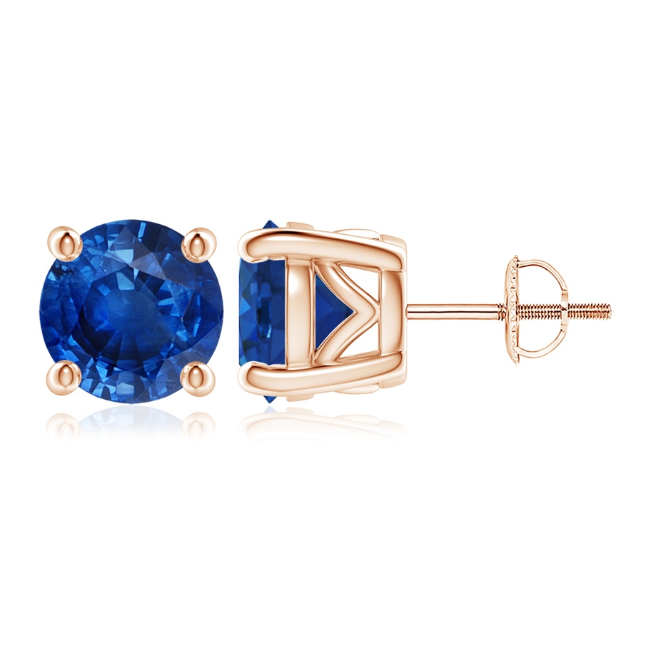 9mm AAA Vintage Style Round Blue Sapphire Solitaire Stud Earrings in Rose Gold 