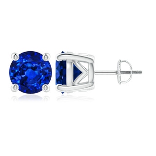 9mm AAAA Vintage Style Round Blue Sapphire Solitaire Stud Earrings in P950 Platinum