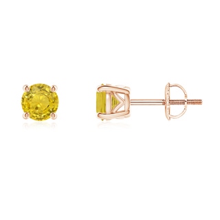 4.5mm AAA Vintage Style Round Yellow Sapphire Solitaire Stud Earrings in 9K Rose Gold