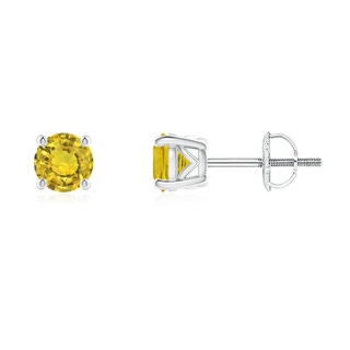 4.5mm AAAA Vintage Style Round Yellow Sapphire Solitaire Stud Earrings in P950 Platinum